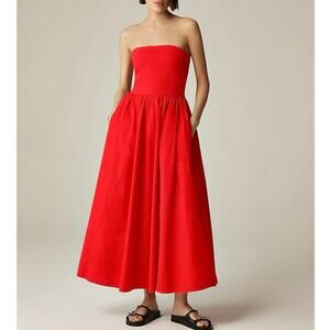 NWT J.Crew Strapless Stretch A-Line Mixy Midi Dress In Electric Red Size Medium